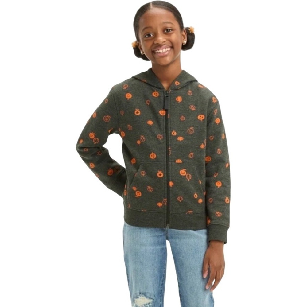Cat & Jack Girls XL(14) Pumpkin Print Zip Up Hoodie‎ Sweatshirt Halloween NWY